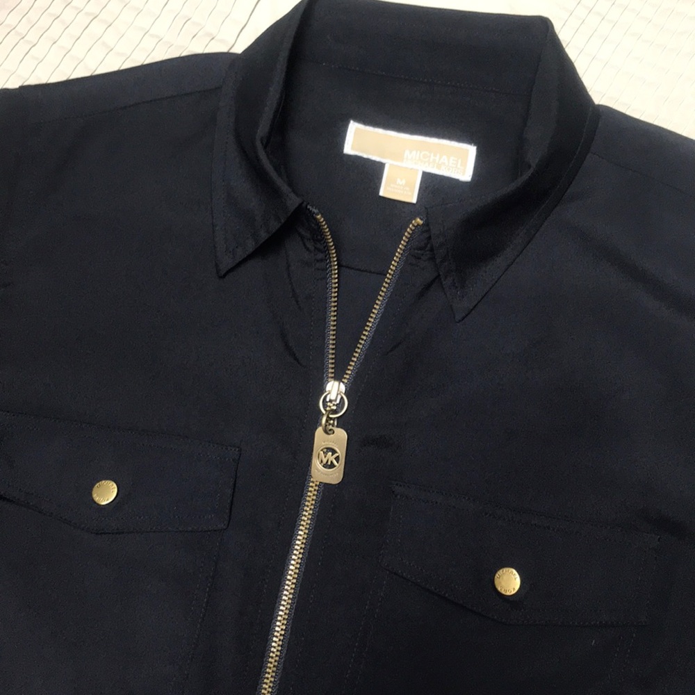 *MICHEAL KORS* Long Sleeve Zip Blouse Top Navy M - Picture 2 of 9